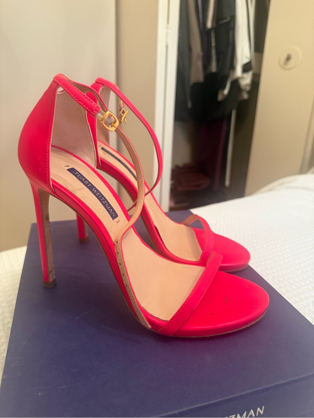 Stuart Weitzman Hot Pink Strappy Stiletto Sandals